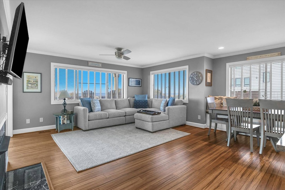 Living room of a cozy Oak Island vacation rental